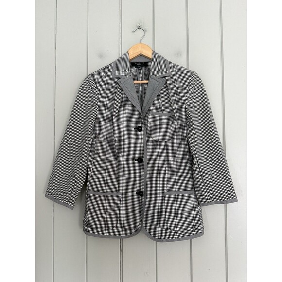 Talbots Jackets & Blazers - Talbots Gingham Blazer 6 Stretch Black White Cotton Poplin Sprint Summer
